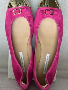 Diane Von Furstenberg Bonita 9/10 Women Fuschia Pink Suede Ballet Flats Gold Toe